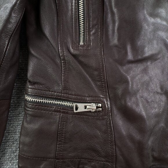 Allsaints Leather Jacket Brown Women Size 4 Zip Pockets Grunge Catch Biker - Picture 7 of 16